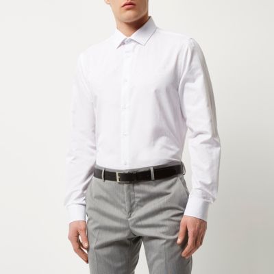 White jacquard slim fit shirt